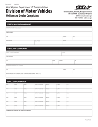 Document preview: Form DMV-IV-UDC Unlicensed Dealer Complaint - West Virginia