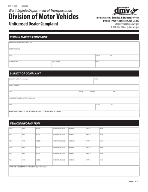 Form DMV-IV-UDC  Printable Pdf
