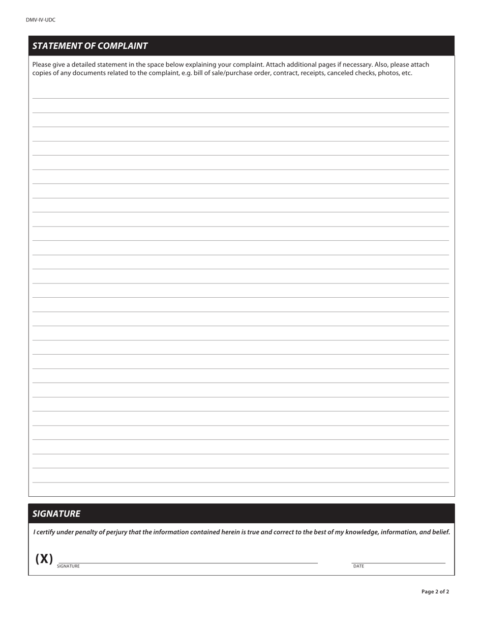 Form DMV-IV-UDC Unlicensed Dealer Complaint - West Virginia, Page 2