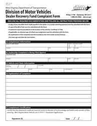 Document preview: Form DMV-127-DS Dealer Recovery Fund Complaint Form - West Virginia