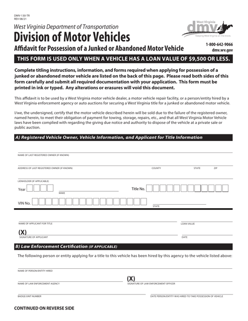 Form DMV-130-TR  Printable Pdf