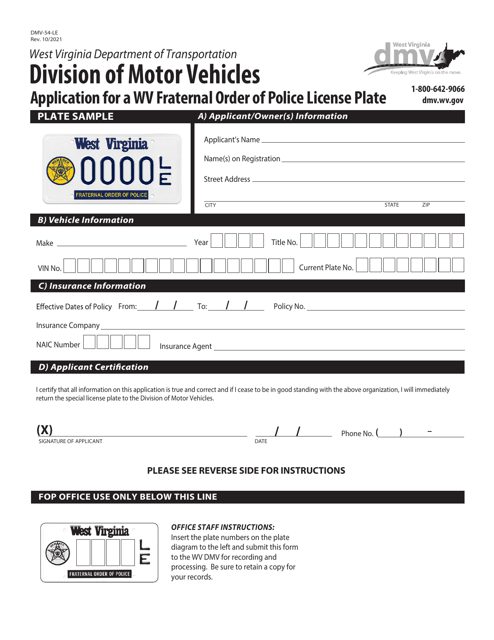 Form DMV-54-LE  Printable Pdf