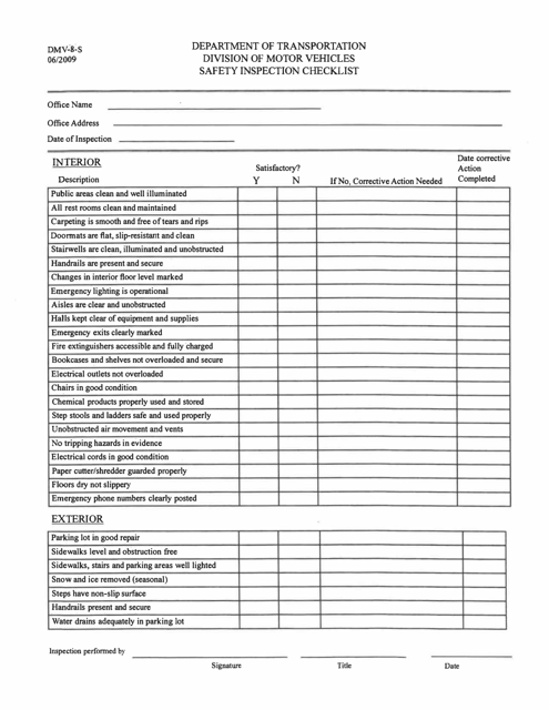 Form DMV-8-S Safety Inspection Checklist - West Virginia