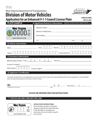 Form DMV-54-TC Application for an Enhanced 9-1-1 Council License Plate - West Virginia