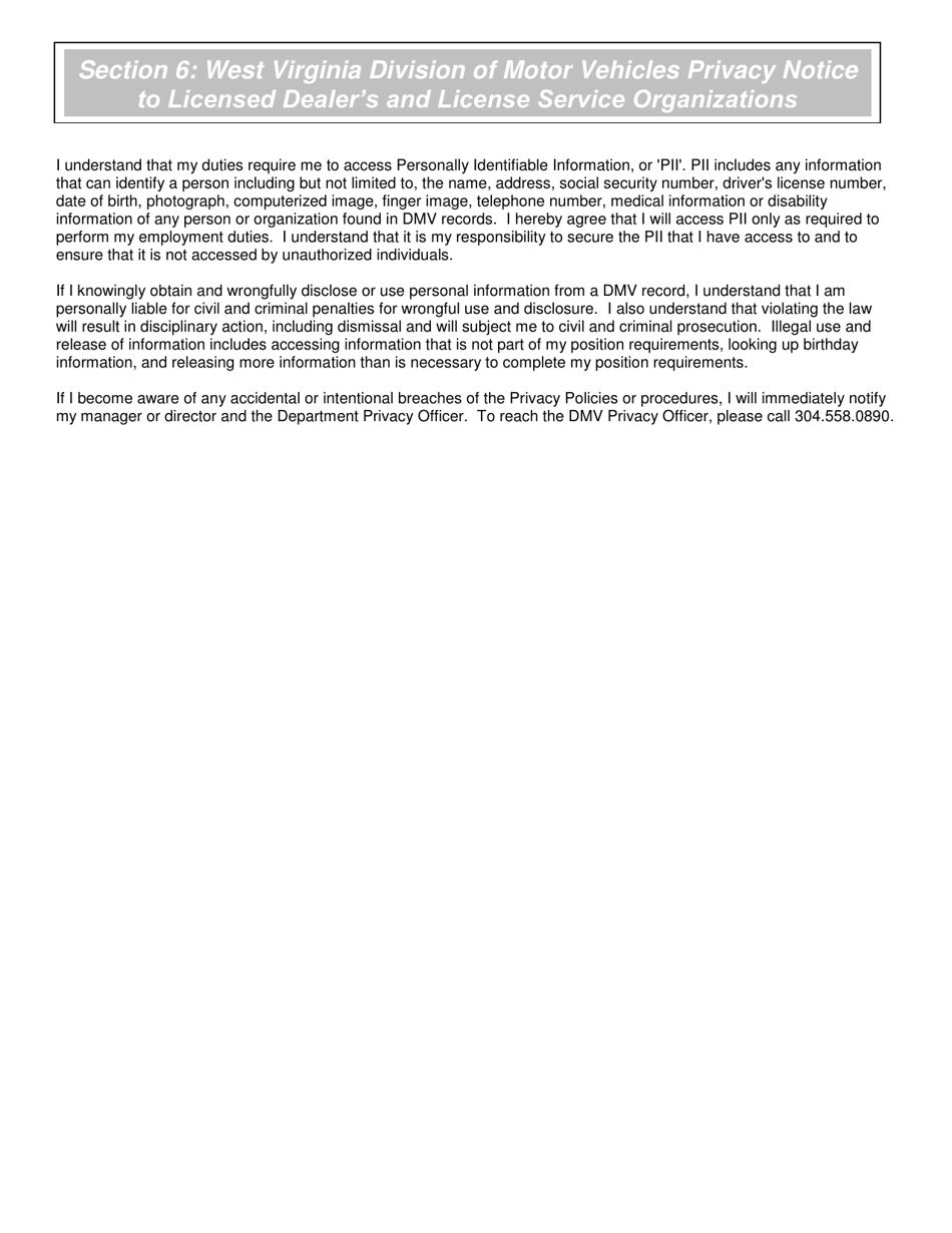 Vehicle Registration System Account Holder Agreement and Access Request Form - West Virginia, Page 5