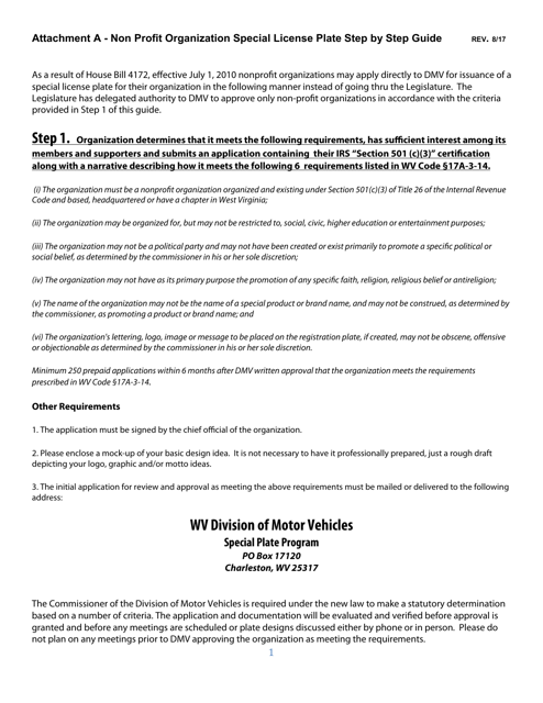 Preliminary Application & Eligibility Review for a Non-profit License Plate - West Virginia Download Pdf