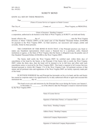 Document preview: Form MV-100-LS Surety Bond Form - 100k - West Virginia