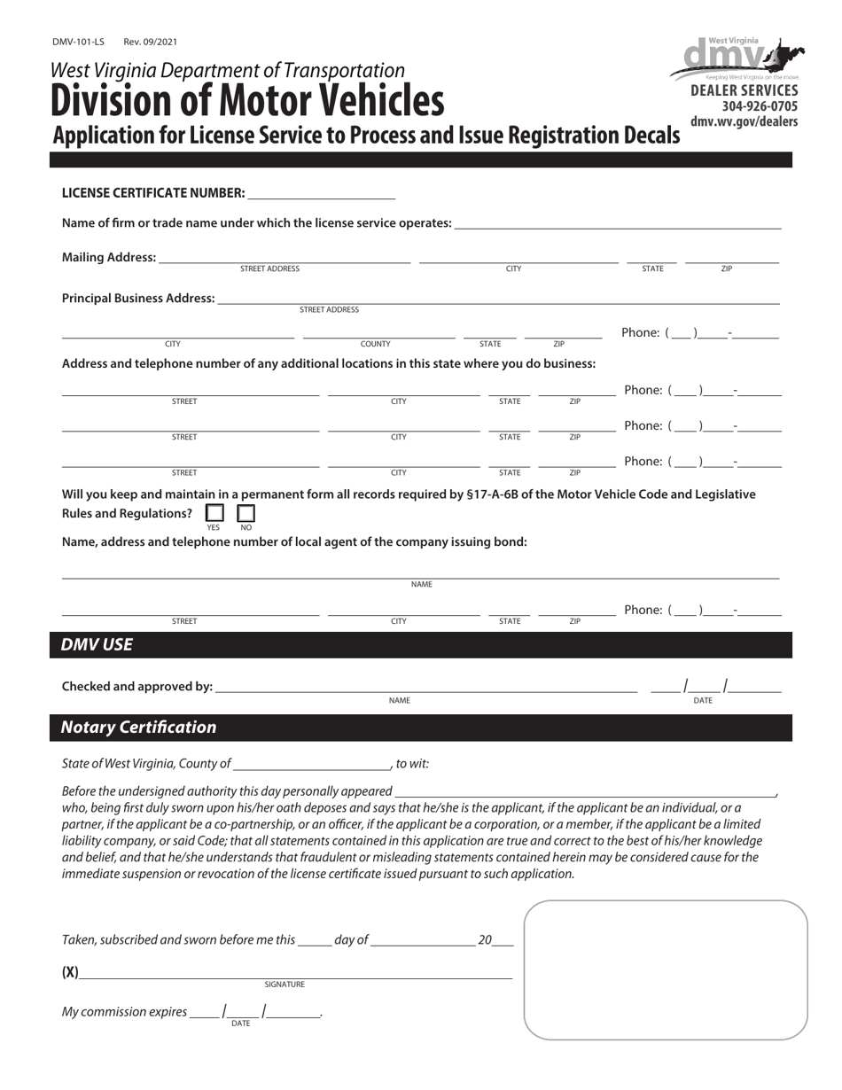 Form DMV101LS Fill Out, Sign Online and Download Fillable PDF, West