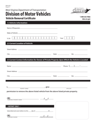 Form DMV-VRC-1 Vehicle Removal Certificate - West Virginia