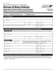Form DMV-4L Application for Motor Vehicle Leasing Permit to Engage in the Business of Leasing Motor Vehicles in West Virginia - West Virginia