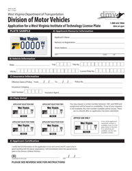 Form DMV-54-WT Application for a West Virginia Institute of Technology License Plate - West Virginia