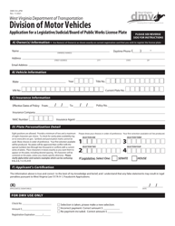 Document preview: Form DMV-55-LJPW Application for a Legislative/Judicial/Board of Public Works License Plate - West Virginia