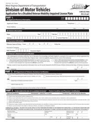 Form DMV-48-DI Application for a Disabled Veteran Mobility Impaired License Plate - West Virginia