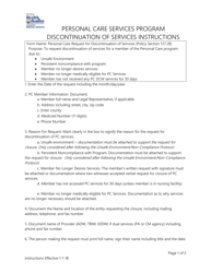 Instructions for Discontinuation of Services Form - Personal Care Services Program - West Virginia