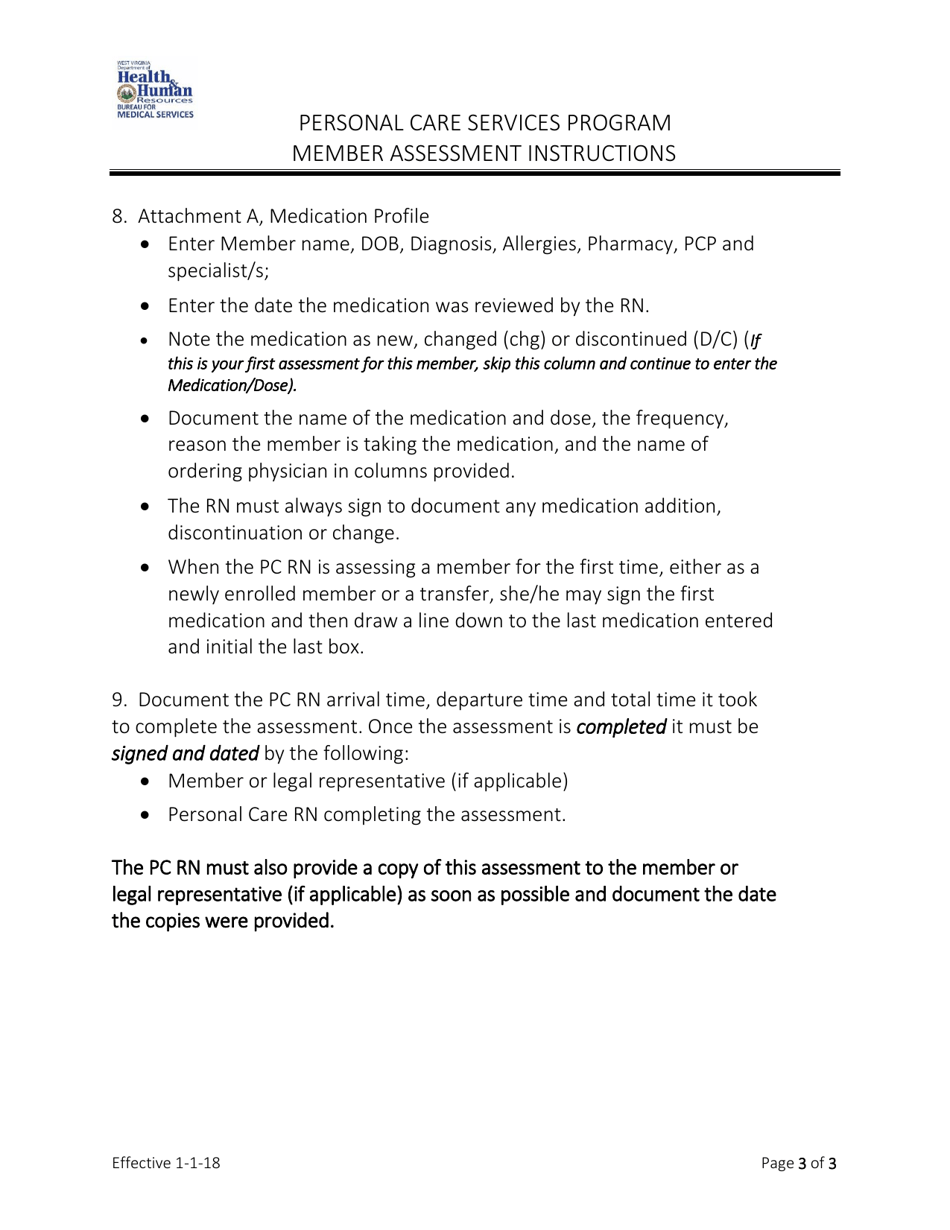 Instructions for Member Assessment Form - Personal Care Services Program - West Virginia, Page 3