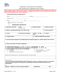 Pre-admission Screening (Pas) Form - Personal Care Services Program - West Virginia
