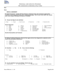 Pre-admission Screening (Pas) Form - Personal Care Services Program - West Virginia, Page 2