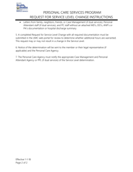 Instructions for Request for Service Level Change - Personal Care Services Program - West Virginia, Page 2