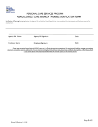 Annual Direct Care Worker Training Verification Form - Personal Care Services Program - West Virginia, Page 2