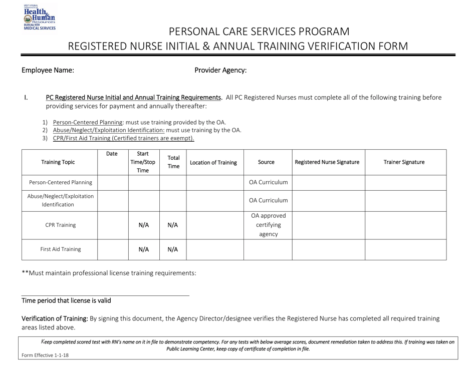 West Virginia Registered Nurse Initial & Annual Training Verification