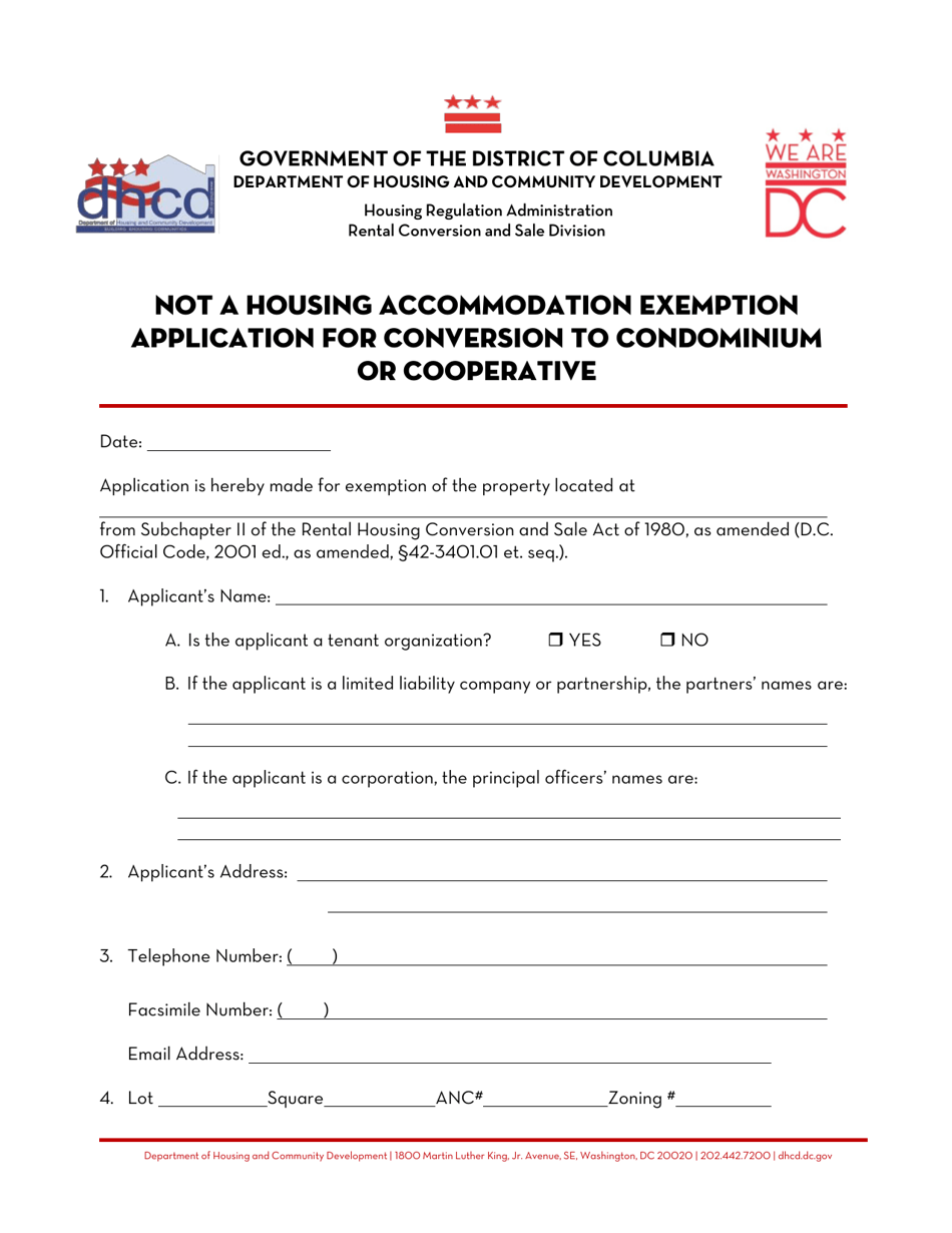 Washington, D.C. Not a Housing Exemption Application for