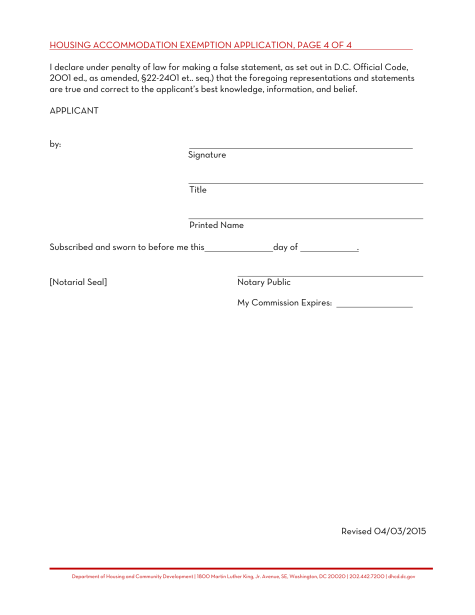 Not a Housing Accommodation Exemption Application for Conversion to Condominium or Cooperative - Washington, D.C., Page 4