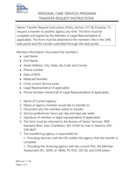 Document preview: Instructions for Transfer Request - Personal Care Services Program - West Virginia