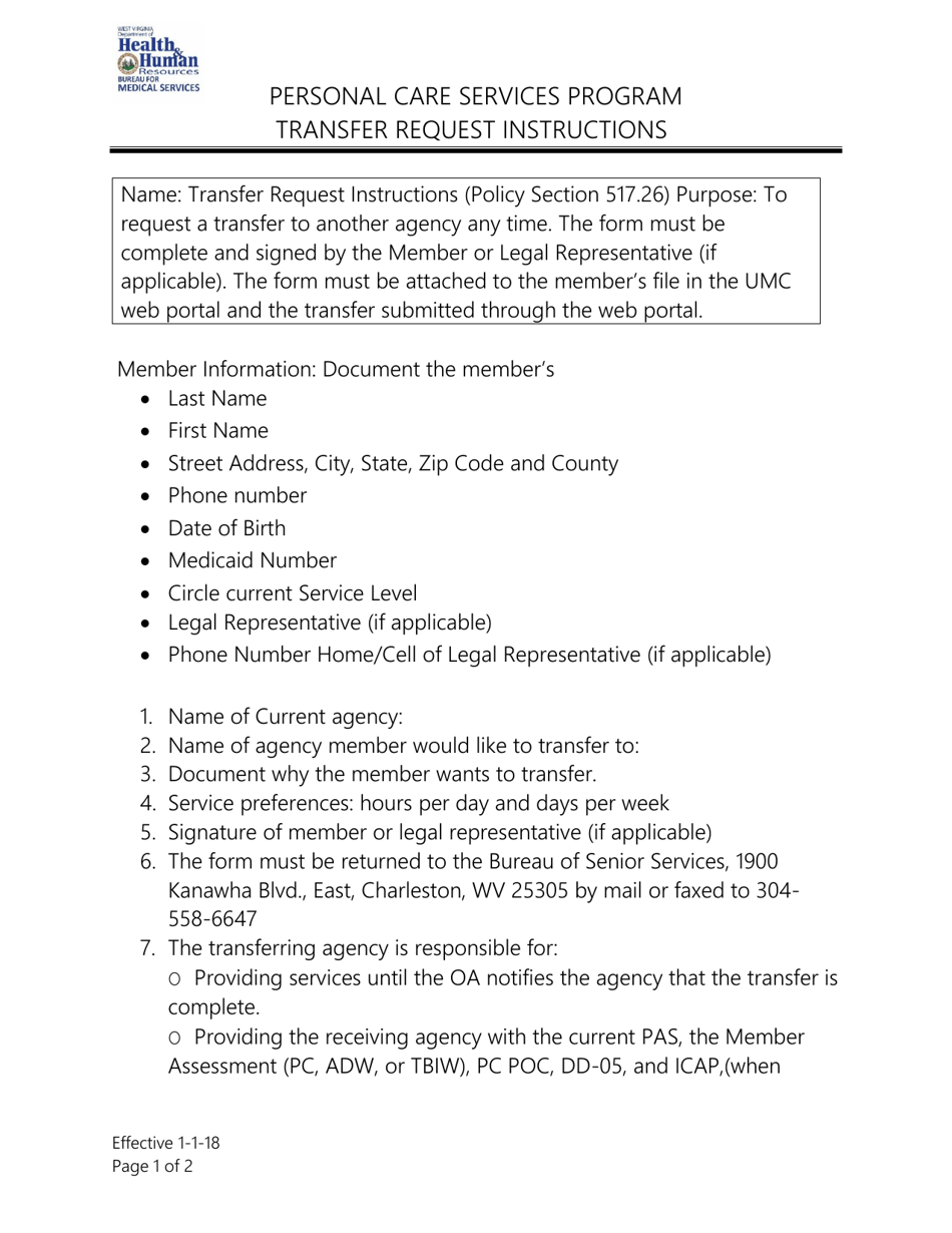 Program Transfer Request Download Instructions for Transfer Request - Personal Care Services ...