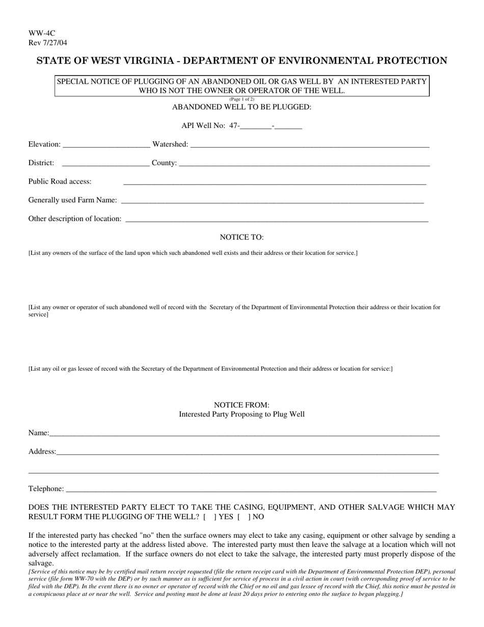 Form WW-4C - Fill Out, Sign Online and Download Fillable PDF, West ...