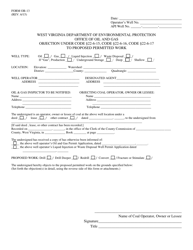 Form OB-13 &quot;Objection Under Code #22-6-15, Code #22-6-16, Code #22-6-17 to Proposed Permitted Work&quot; - West Virginia