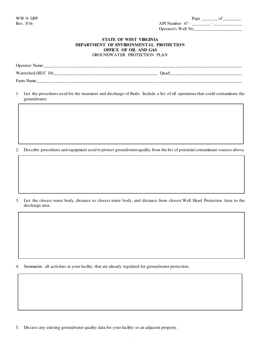 Form WW-9-GPP Groundwater Protection Plan - West Virginia, Page 1