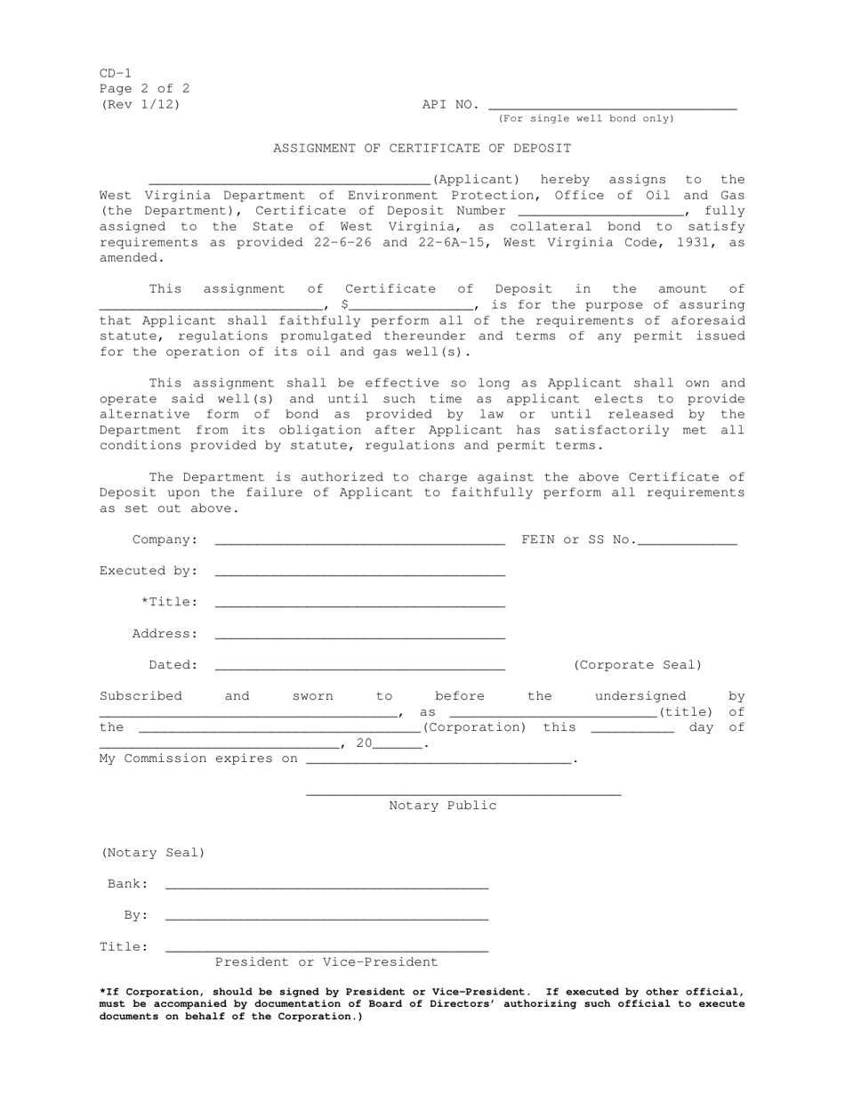 Form CD-1 - Fill Out, Sign Online and Download Fillable PDF, West ...