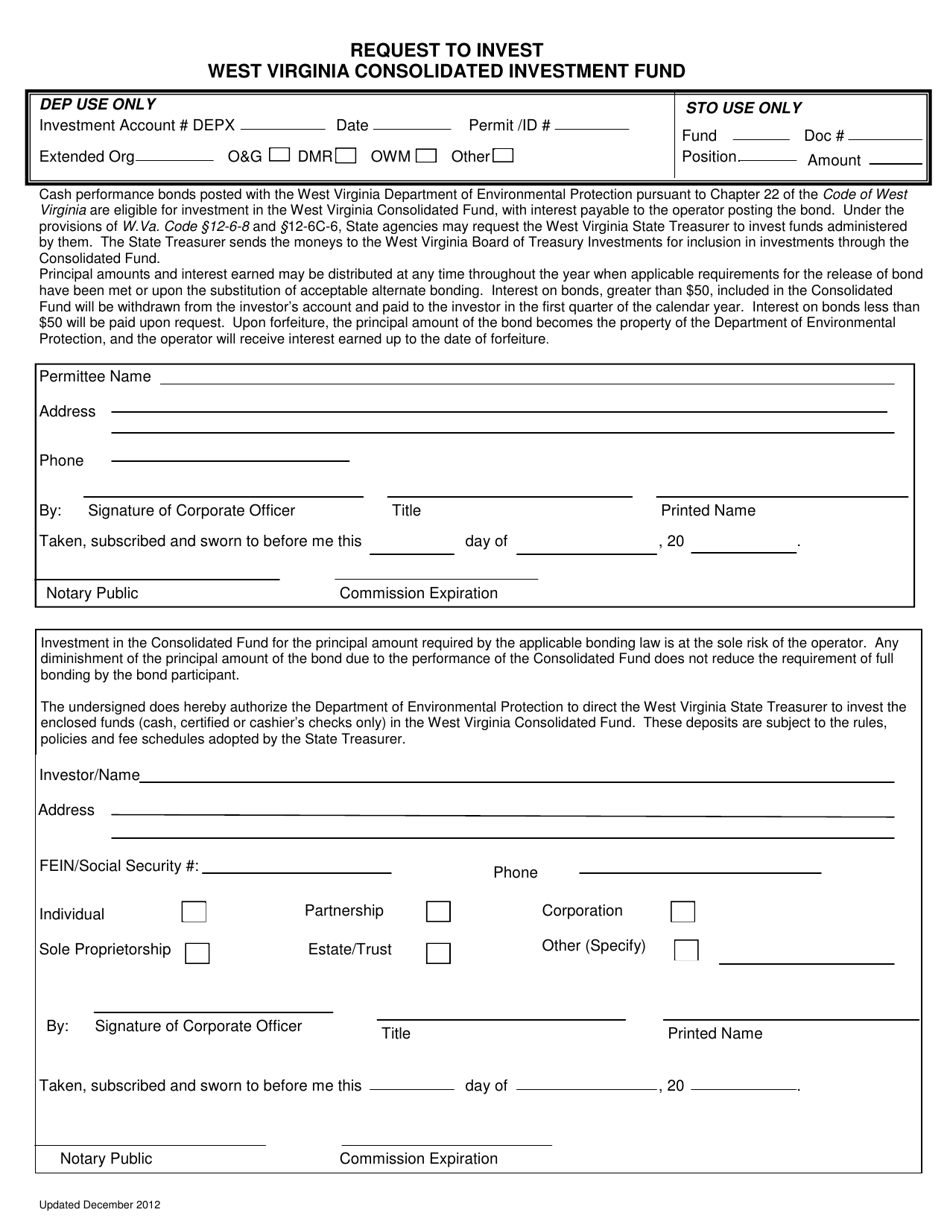 Form OP-2 Request to Invest - West Virginia, Page 1