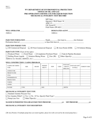 Document preview: Form WR-37 Pre-operation Certificate for Liquid Injection Mechanical Integrity Test Record - West Virginia