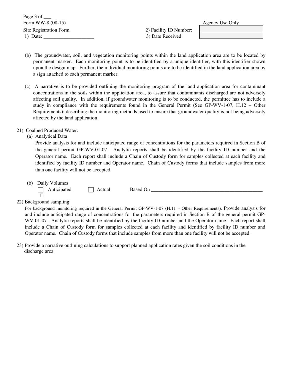 Form WW-8 Application and Site Registration for Land Application of Water Produced From Coalbed Methane Well - West Virginia, Page 3