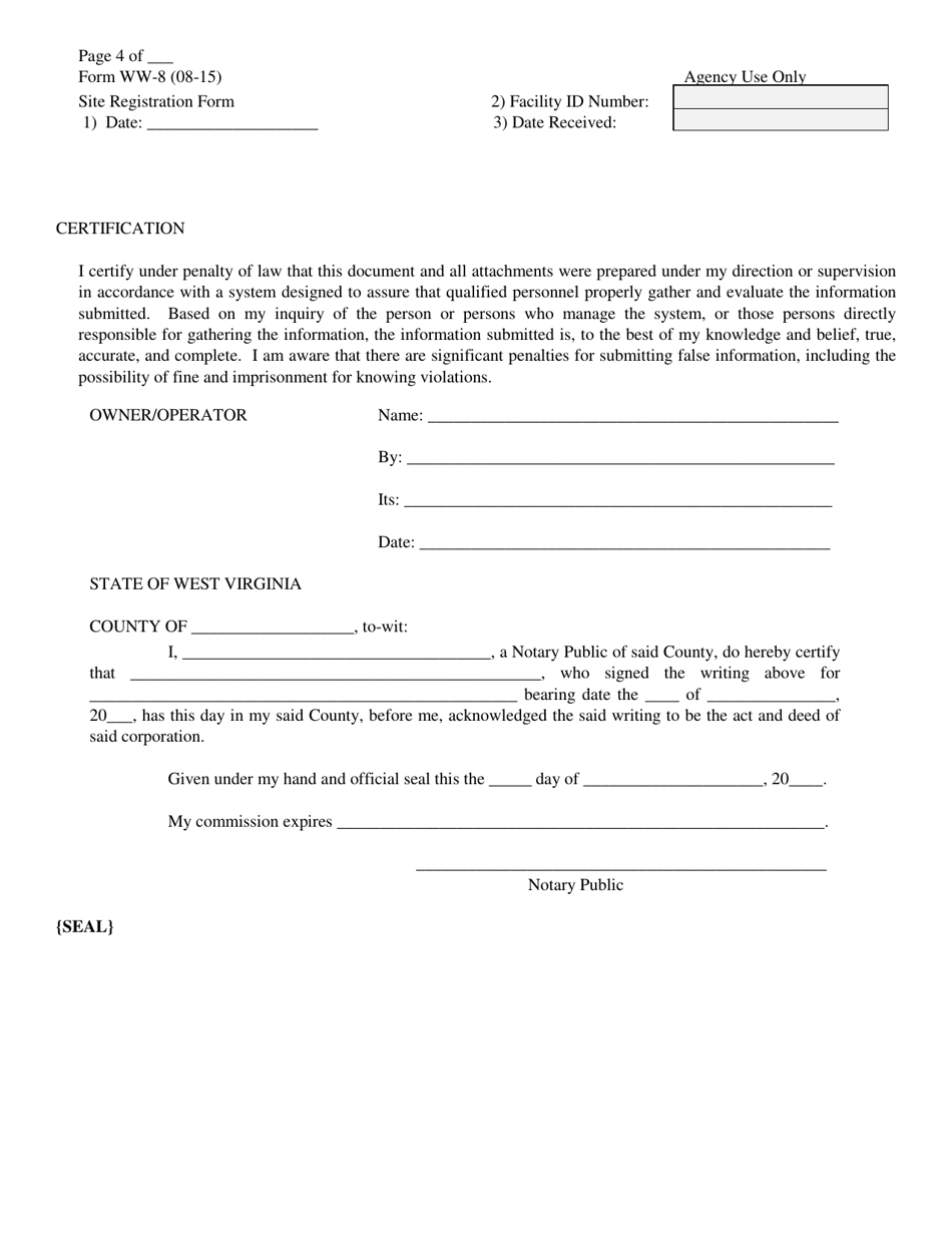 Form WW-8 Application and Site Registration for Land Application of Water Produced From Coalbed Methane Well - West Virginia, Page 4