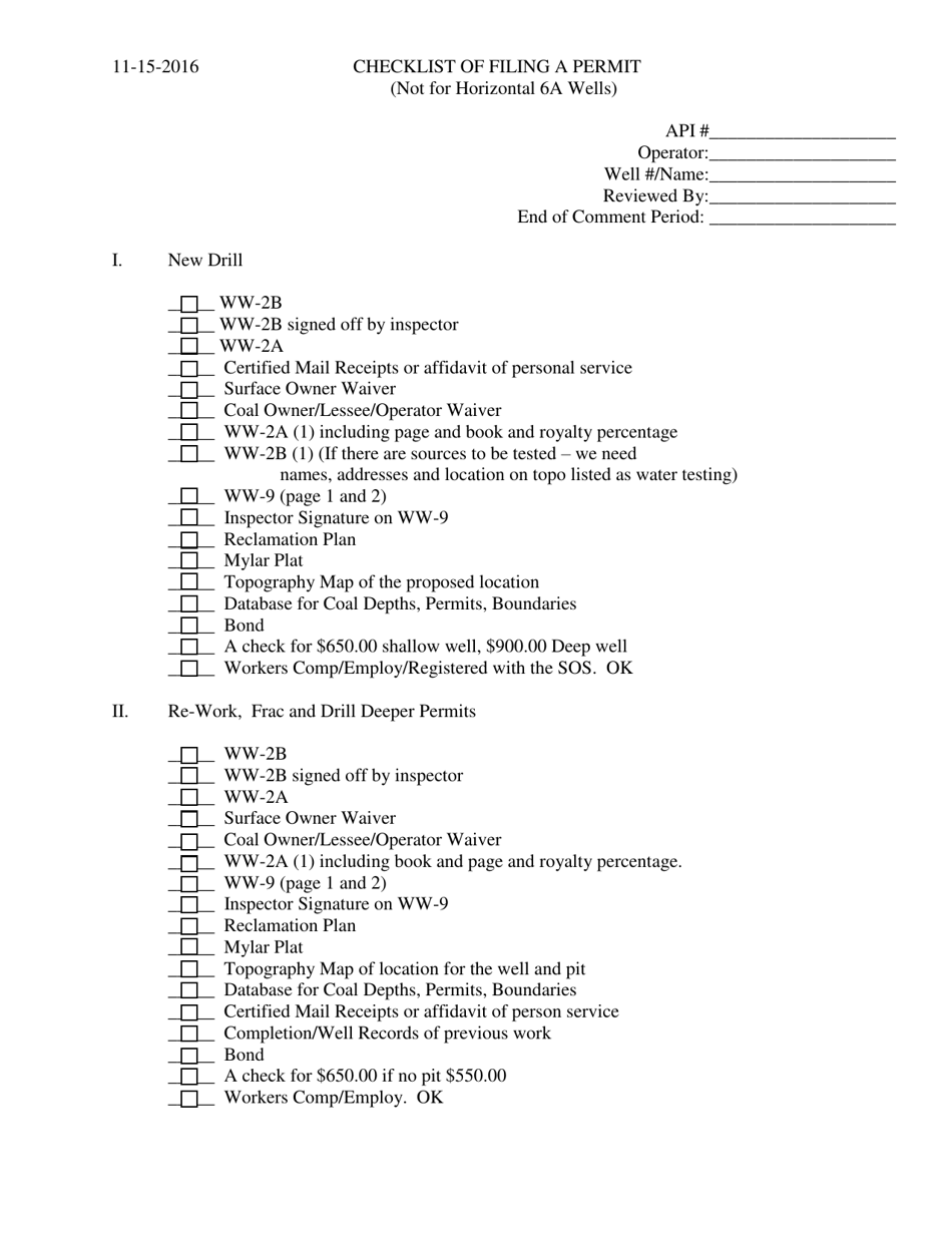 Checklist of Filing a Permit (Not for Horizontal 6a Wells) - West Virginia, Page 1