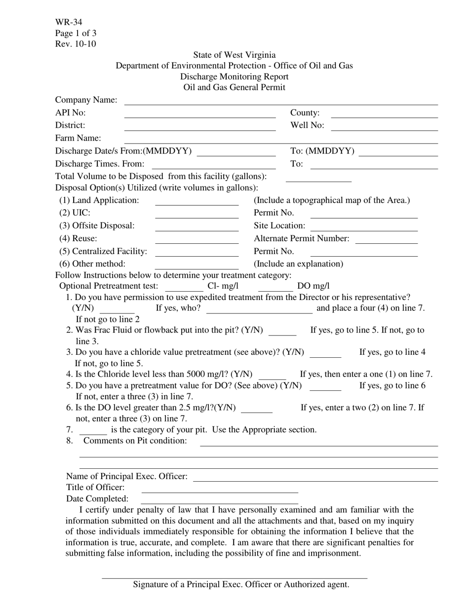 Form WR-34 Discharge Monitoring Report - West Virginia, Page 1