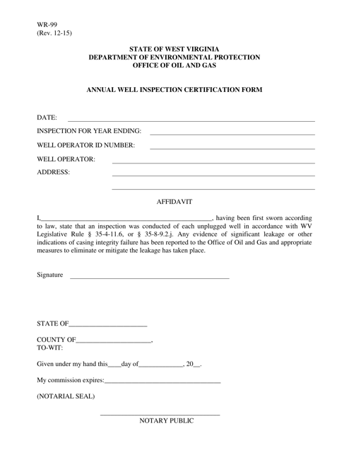Form WR-99 Annual Well Inspection Certification Form - West Virginia