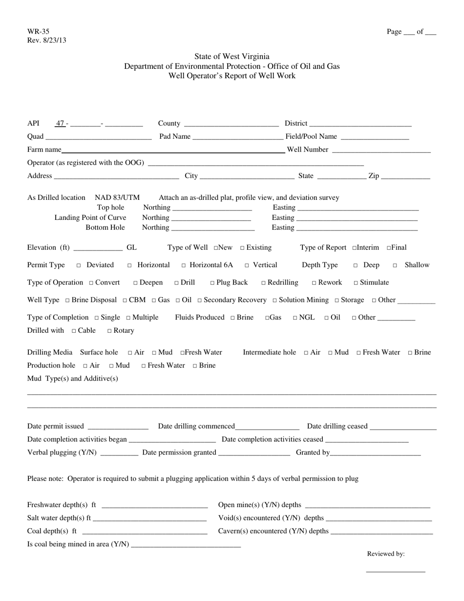 Form WR-35 - Fill Out, Sign Online and Download Fillable PDF, West ...