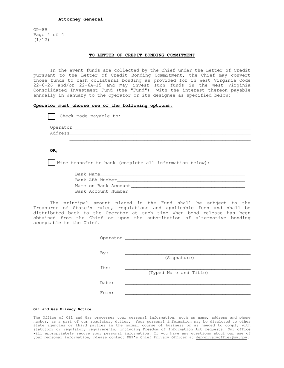 Form OP-8B Irrevocable Letter of Credit Bonding Commitment - West Virginia, Page 4
