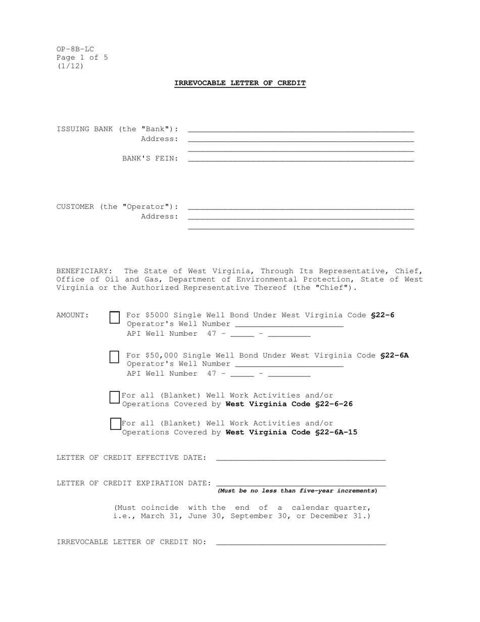 Form OP-8B Irrevocable Letter of Credit Bonding Commitment - West Virginia, Page 5