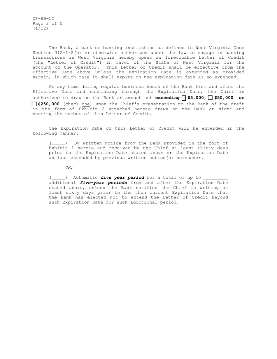 Form OP-8B Irrevocable Letter of Credit Bonding Commitment - West Virginia, Page 6