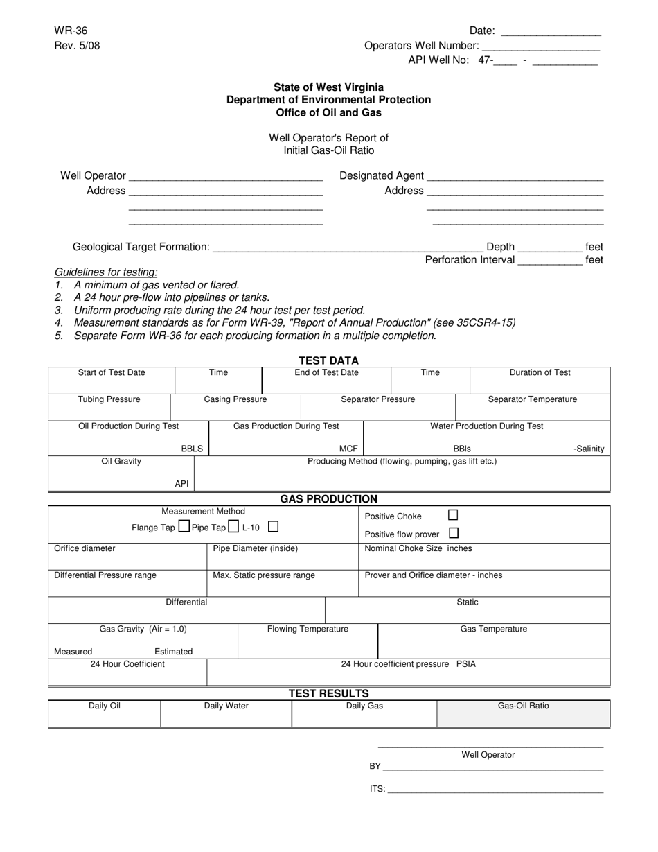 Form WR-36 Well Operators Report of Initial Gas-Oil Ratio - West Virginia, Page 1