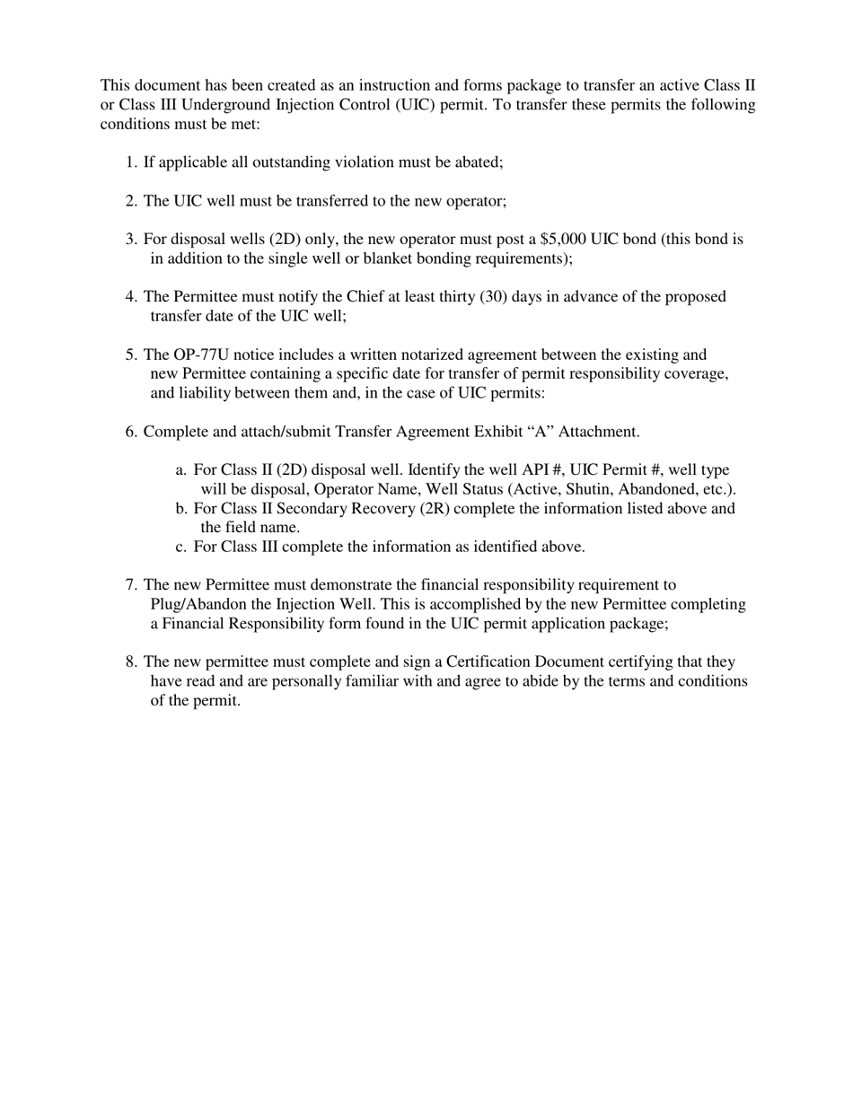 Form OP-77U Uic Permit Transfer Package - West Virginia, Page 1