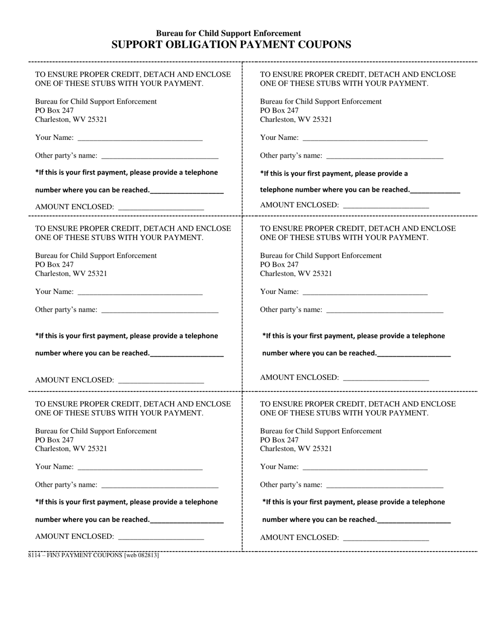 Support Obligation Payment Coupons - West Virginia, Page 1