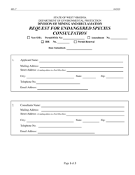 Form MR-27 &quot;Request for Endangered Species Consultation&quot; - West Virginia