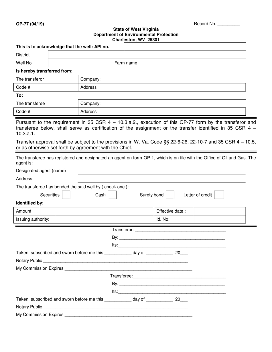 Form OP-77 Transfer Form - West Virginia, Page 1