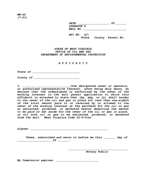 Form WW-60 Royalty Affidavit - West Virginia