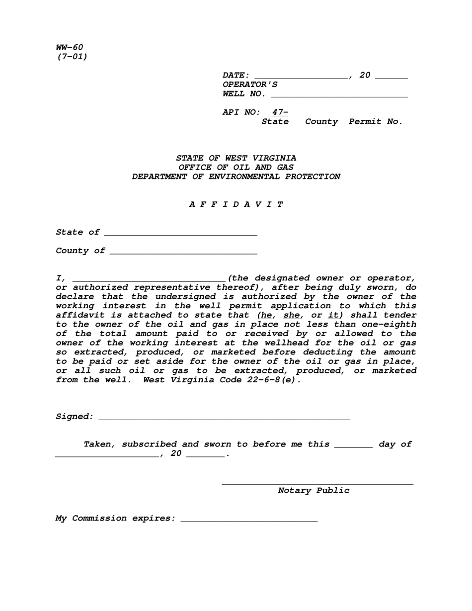 Form WW-60 Royalty Affidavit - West Virginia, Page 1